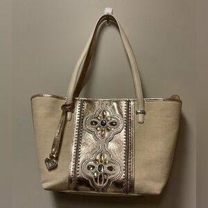 Brighton Kenya Zip Top Canvas Tote Purse Handbag
